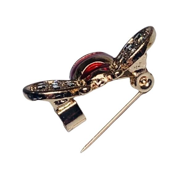 Rhinestone Bumble Bee Brooch Pin 1 1/8”  Red Icy Cute - Picture 5 of 13